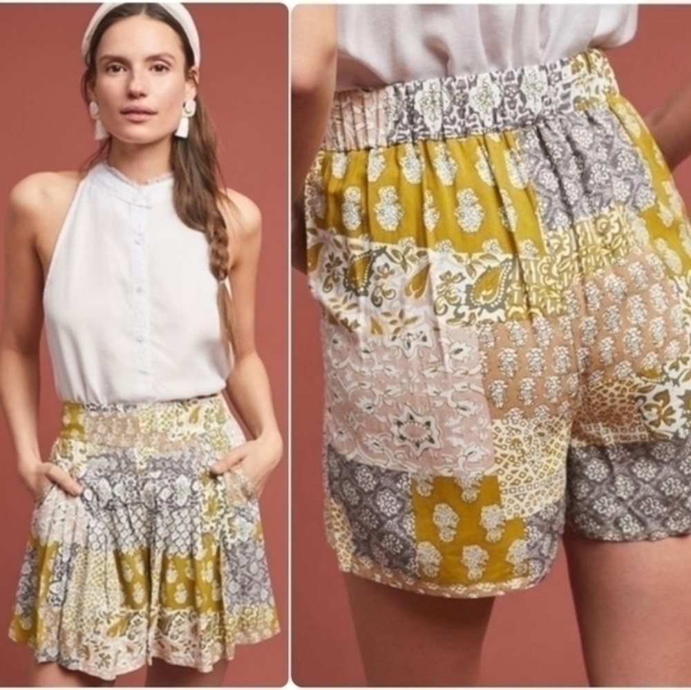 Anthropologie Maeve Flowy Cottagecore Boho Patchwork Shorts
